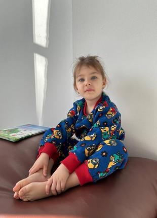 Піжама, костюм у садочок, для дому дитячий для дівчинки бавовна з начосом 92-134 синій міньони