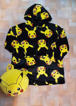 Очень теплое, яркое snuddie pokemon худи s-м 122-140см пончо primark складывается в подушку