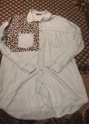 Удлиненная блуза рубашка под джинс