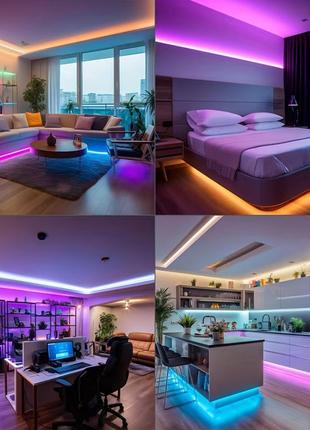 Умная светодиодная led лента smart rgb smd 5050 с bluetooth и пультом, комплект 5...