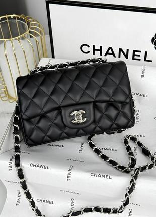 Сумка женская клатч chanel classic   шанель черный серебро мини