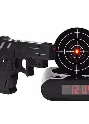 Часы-будильник мишень и пистолет gun alarm clock