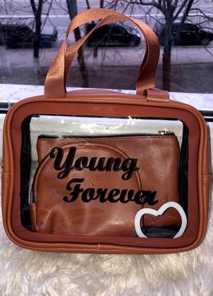 Набір косметичок 3 шт штук косметичка прозора велика містка з ручками з екошкіри штучної шкіри сумка для косметики2 фото