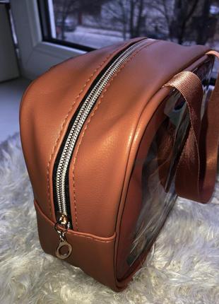 Набір косметичок 3 шт штук косметичка прозора велика містка з ручками з екошкіри штучної шкіри сумка для косметики3 фото