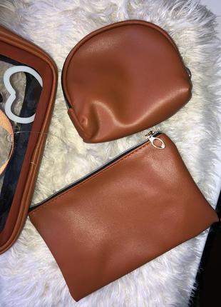 Набір косметичок 3 шт штук косметичка прозора велика містка з ручками з екошкіри штучної шкіри сумка для косметики5 фото