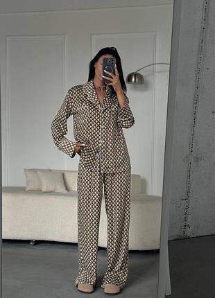 Елегантний та стильний костюм у піжамному стилі шовк шифон леонардо преміум сорочка і штани вільного крою