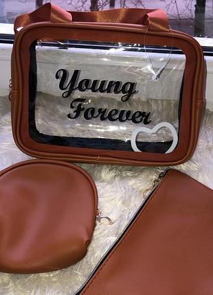 Набір косметичок 3 шт штук косметичка прозора велика містка з ручками з екошкіри штучної шкіри сумка для косметики7 фото