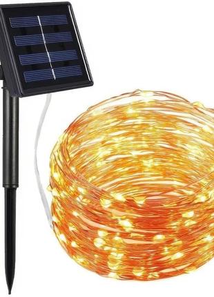 Вулична гірлянда з сонячною панеллю крапля роси sfk-14 з теплим білим підсвічуванням 10м