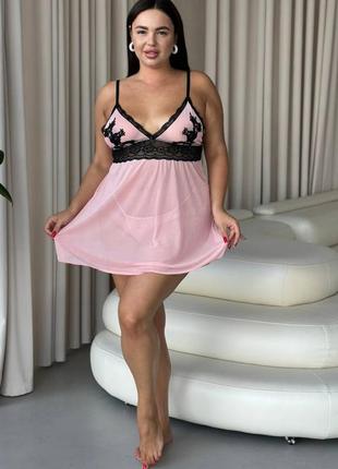 Эротический пеньюар трусики женский розовый plus size xl, 2xl, 4xl арт. 134