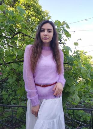Вязаный свитер из мохера кидмохера паутинка облачко легкий ручна робота💜