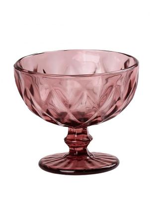 Креманка 300 (мл) фигурная граненая из толстого стекла набор 6 штук  для мороженого, десертов, желе розовый2 фото
