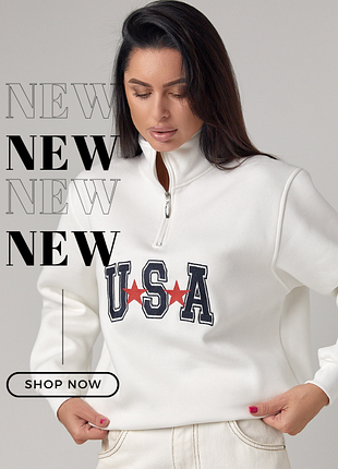 Світшот з коміром на блискавці та вишивкою usa