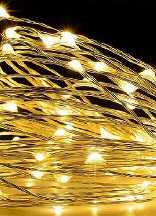 Гірлянда роса на батарейках 100ledww 3*aa колір тепло-білий 10м.