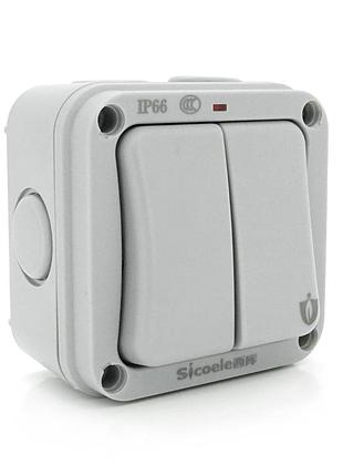 Выключатель двойной наружного монтажа sl-2, водонепроницаемый, ip66, ac:110-250v, 10a, white