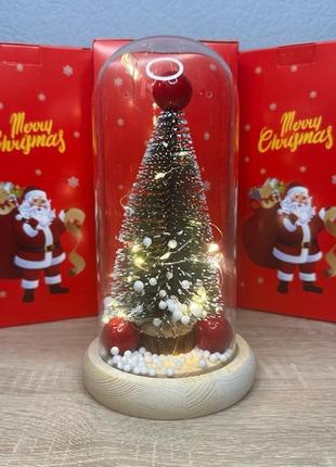 Світильник-нічник ялинка в скляній колбі з led-підсвіткою christmas tree 22 см