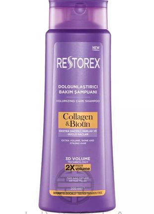 Шампунь для объема для всех типов волос "коллаген и биотин" restorex, 500 мл