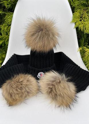 Набір шапка шарф монклер комплект moncler шапка шарф зимовий зимова шапка3 фото