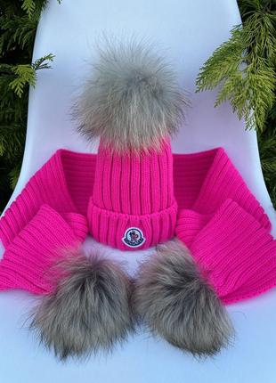 Набір шапка шарф монклер комплект moncler шапка шарф зимовий зимова шапка4 фото