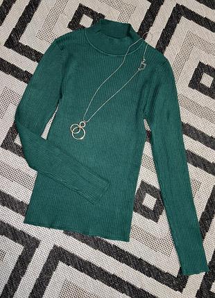 Гольф зеленый в рубчик, гольф женский, водолазка
