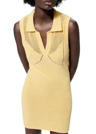Желтая трикотажная мини-платье-поло с открытой спиной zara