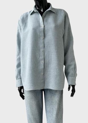 Льняная рубашка uniqlo в клетку свободного кроя 100% лён