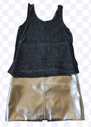 Костюм майка серебристая от next, юбка металлик от h&amp;m