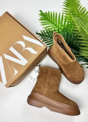 Ботинки угги зимние замшевые зара zara 39-40