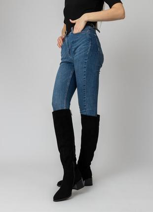 Ботфорти зимові жіночі замшеві чорні високі на середньому каблуку єврозима 1567ц