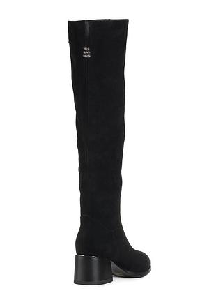 Ботфорти зимові жіночі замшеві чорні високі на середньому каблуку єврозима 1567ц