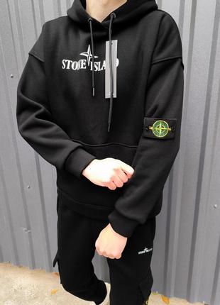 Зимовий чоловічий спортивний костюм stone island чорний