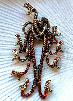 Брошь - кулон в стиле rene lalique " serpent corsage" 10 см, ар- нуво, змея, змеи, крупная