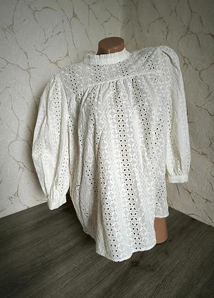 Блуза рубашка прошва айвори/ бежевая