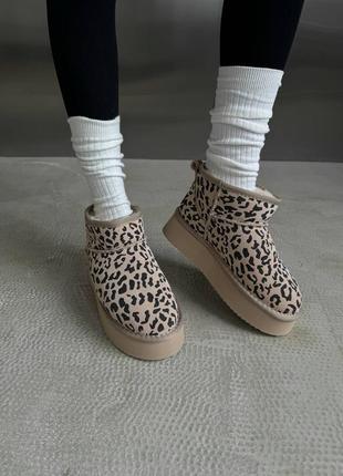 Угги угги угг gg ultra mini platform beige leopard suede