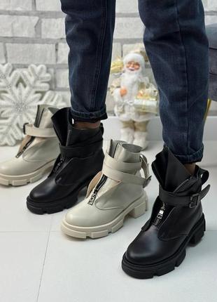 Жіночі черевики ботинки натуральна шкіра 36-41 на блискавці тракторна підошва зима