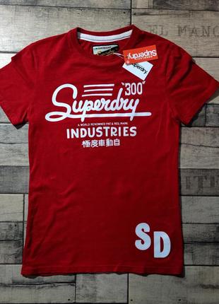 Мужская хлопковая модная боендовая футболка superdry в красном цвете размер s