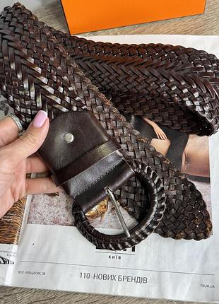 Идеальный кожаный винтажный ремень плетеный коричневый ♥️