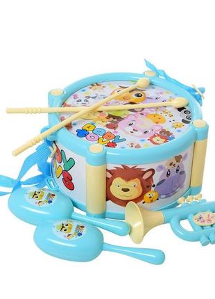 Детские музыкальные инструменты 890-18(turquoise) барабан, дудка, маракасы