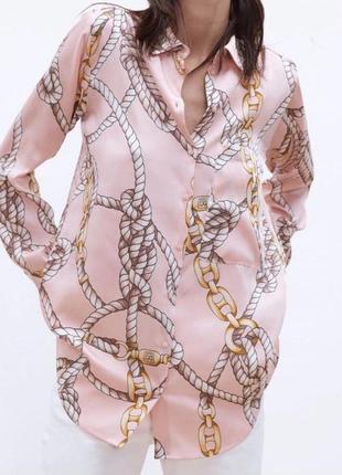 Рубашка трендовый принт zara блузка удлинённая рубашка свободного кроя сатиновая рубашка