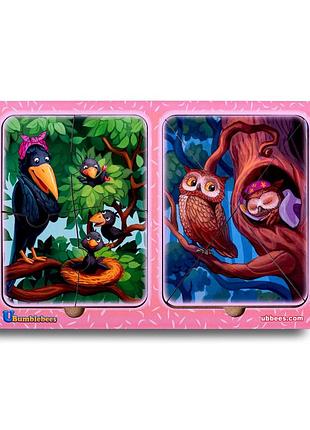 Деревянный пазл-вкладыш "вороны и совы" ubumblebees (псд187) psd187 в рамке