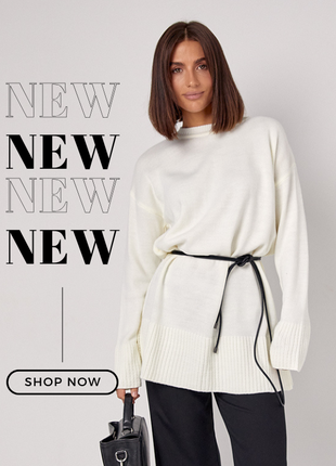 Базовая вязаная туника-свитер oversize с разрезами по бокам