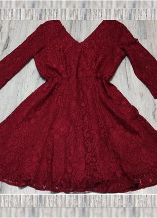 Фірмова стильна шикарна сукня плаття нарядна святкова гепюрова вечірня бордо яскрава кружевна
