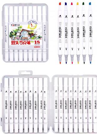 Набір фломастерів двосторонніх 18 кольорів 8166-18 в пластиковому боксі