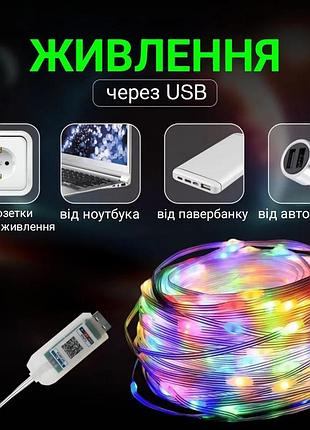 Умная гирлянда роса с управлением через смартфон по bluetooth от usb с пультом 10...