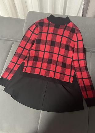 Удлиненный свитер гольф туника под лосины в клетку