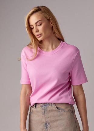 Базовая однотонная женская футболка - розовый цвет, трикотаж, однотонный, турция