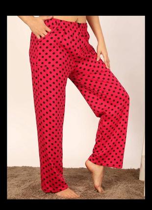 Фланелеві теплі піжамні штани малинові