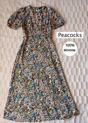 Платье вискозное миди платье peacocks 100% вискоза