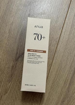 Живильний тонер на основі рисової води для сяяння шкіри anua rice 70 glow milky toner, 250мл
