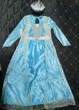 Карнавальное платье эльза холодное сердце с короной 7-8 лет