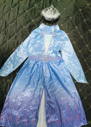 Карнавальное платье эльза холодное сердце с короной  7-8 лет